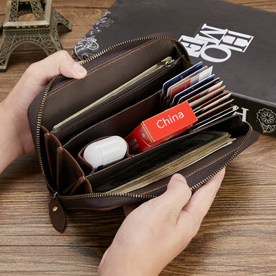 Billetera de Cuero Retro Multifuncional con Cierre para Hombre - Image 58