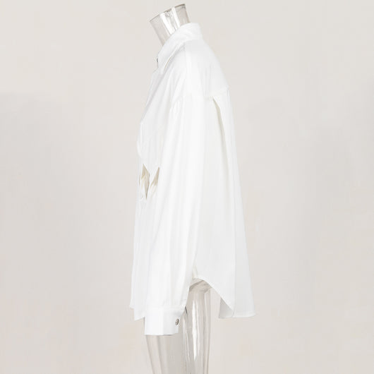 Camisa de Manga Larga Suelta con Diseño de Costuras Caladas - Image 19
