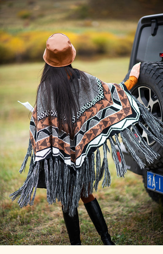 Poncho Étnico de Lana Tejida con Borlas - Abrigo Grueso y Cálido - Image 49