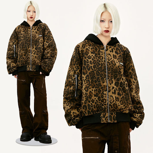 Conjunto Abrigo Vintage Leopardo con Capucha - Invierno Acolchado - Image 13