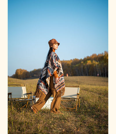 Poncho Vintage Étnico de Lana Reversible con Borlas - Image 46