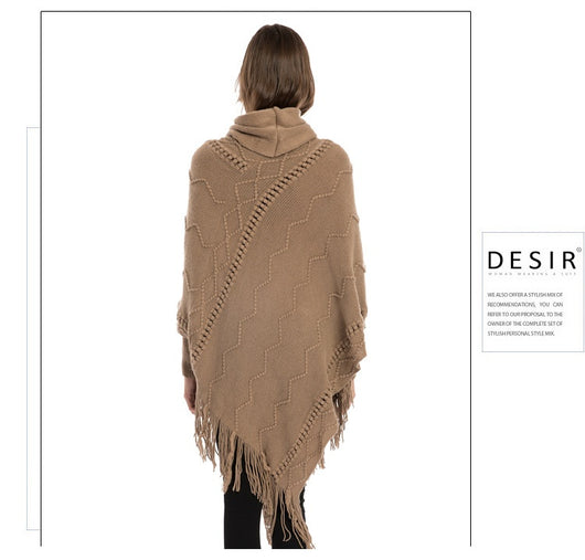 Suéter de Cuello Alto con Flecos Acrilico - Poncho Cálido y Elegante - Image 28