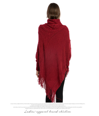 Suéter de Cuello Alto con Flecos Acrilico - Poncho Cálido y Elegante - Image 32