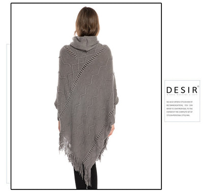 Suéter de Cuello Alto con Flecos Acrilico - Poncho Cálido y Elegante - Image 35