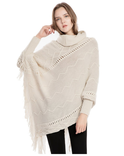 Suéter de Cuello Alto con Flecos Acrilico - Poncho Cálido y Elegante - Image 37