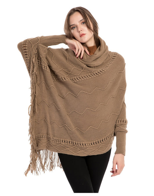 Suéter de Cuello Alto con Flecos Acrilico - Poncho Cálido y Elegante - Image 41