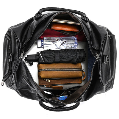 Bolsa de Viaje y Gimnasio en Cuero Genuino Negro para Hombre - Image 30