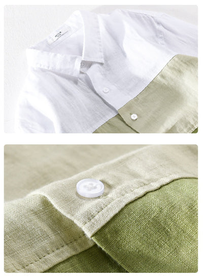 Camisa de Lino Hombre Manga 3/4 Combinada de Colores - Image 16