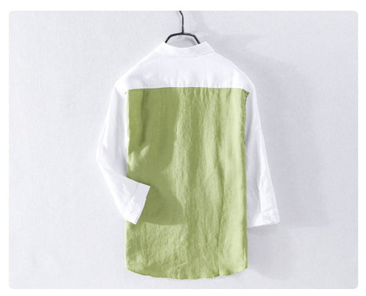 Camisa de Lino Hombre Manga 3/4 Combinada de Colores - Image 17