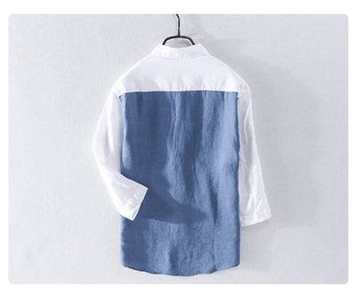 Camisa de Lino Hombre Manga 3/4 Combinada de Colores - Image 19