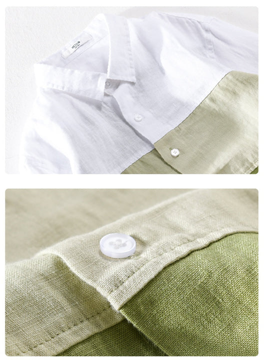 Camisa de Lino Hombre Manga 3/4 Combinada de Colores - Image 27