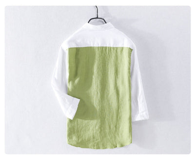 Camisa de Lino Hombre Manga 3/4 Combinada de Colores - Image 28