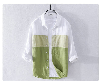 Camisa de Lino Hombre Manga 3/4 Combinada de Colores - Image 29