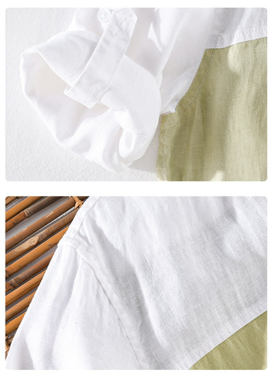 Camisa de Lino Hombre Manga 3/4 Combinada de Colores - Image 31