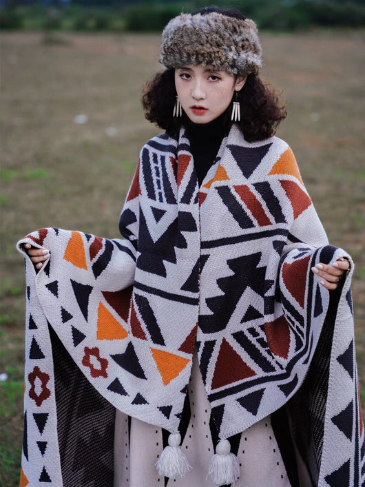 Chal Tejido Bohemio Étnico para Mujer - Poncho Versátil de Estilo Artesanal - Image 12