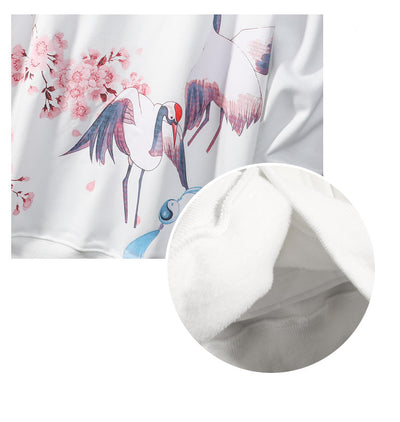 Suéter Hoodie Holgado National Tide Crane - Abrigo Vintage Flor de Cerezo - Image 9