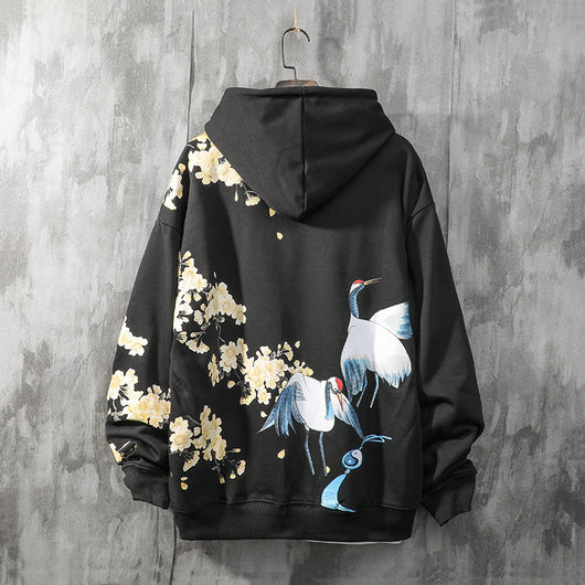 Suéter Hoodie Holgado National Tide Crane - Abrigo Vintage Flor de Cerezo - Image 10