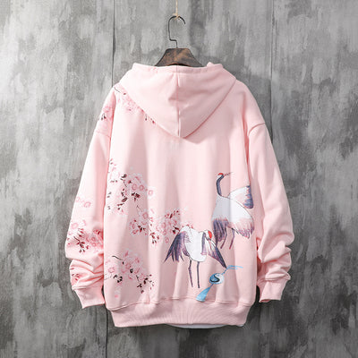 Suéter Hoodie Holgado National Tide Crane - Abrigo Vintage Flor de Cerezo - Image 13