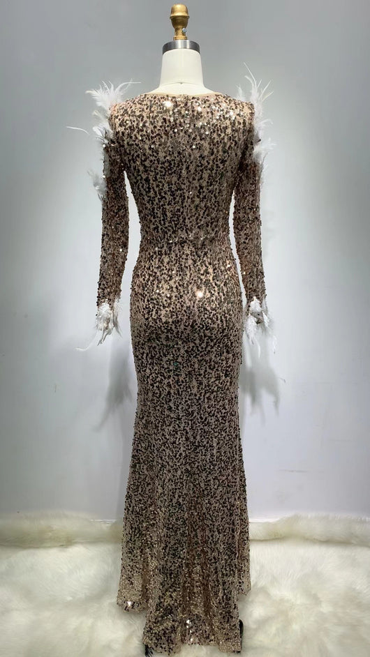 Vestido Largo de Lentejuelas Ajustado con Vendaje - Image 17