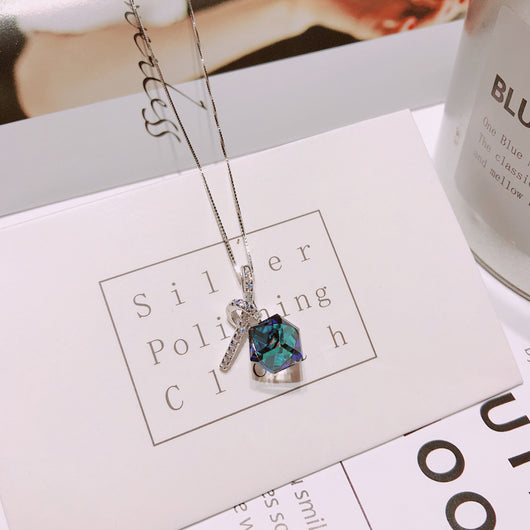Collar de Cristal Azul para Mujer - Cadena de Plata Elegante y Versátil - Image 11