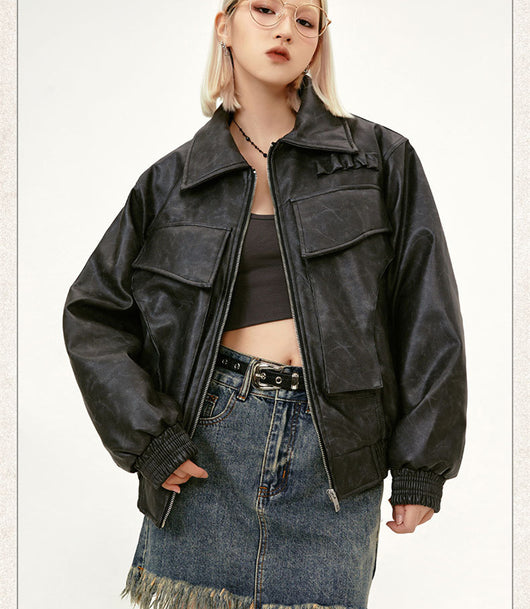 Abrigo de Cuero PU Estilo Urbano Retro con Bolsillos Grandes - Image 12