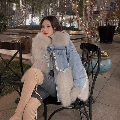 Parka Acolchado Denim con Cuello de Pelaje Ecológico para Mujer - Image 16