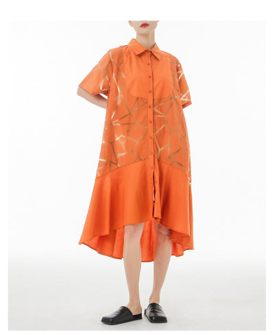 Vestido Camisero Retro Francés con Patrón Geométrico Transparente - Image 25