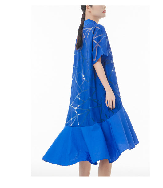 Vestido Camisero Retro Francés con Patrón Geométrico Transparente - Image 26