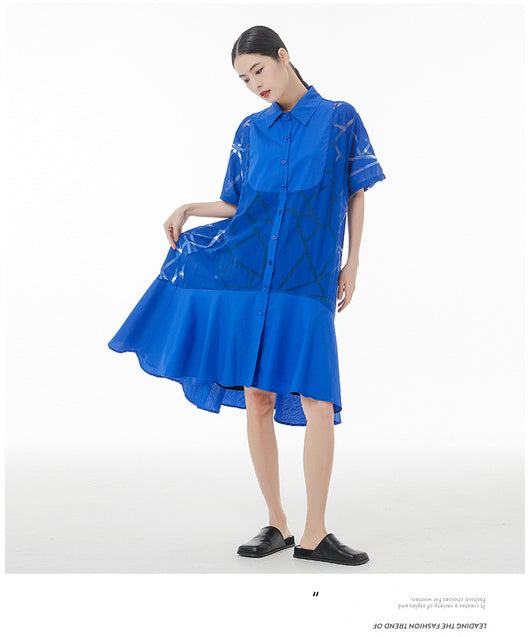 Vestido Camisero Retro Francés con Patrón Geométrico Transparente - Image 27