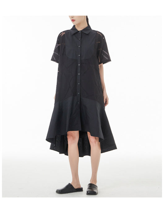 Vestido Camisero Retro Francés con Patrón Geométrico Transparente - Image 29