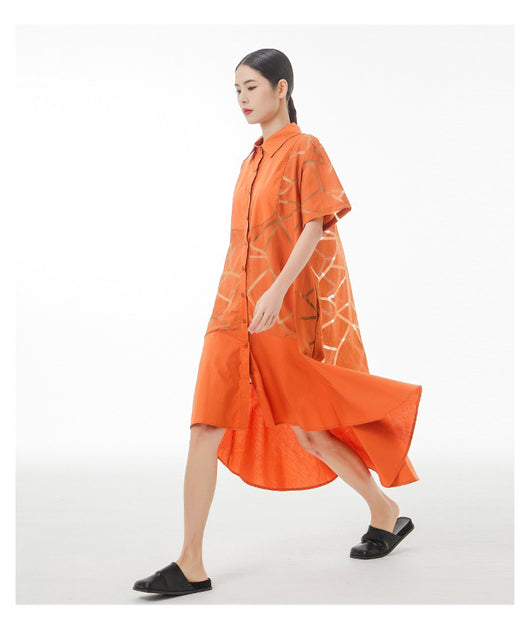 Vestido Camisero Retro Francés con Patrón Geométrico Transparente - Image 30