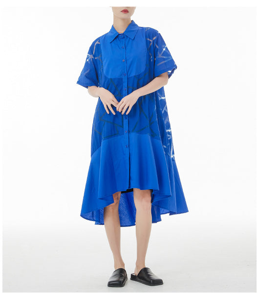 Vestido Camisero Retro Francés con Patrón Geométrico Transparente - Image 33