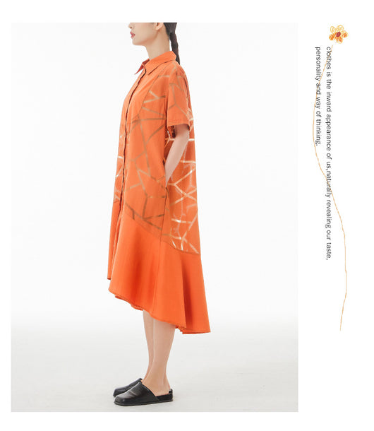 Vestido Camisero Retro Francés con Patrón Geométrico Transparente - Image 34