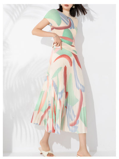 Conjunto de Dos Piezas Elegante con Blusa Plisada y Falda Estampada - Image 17