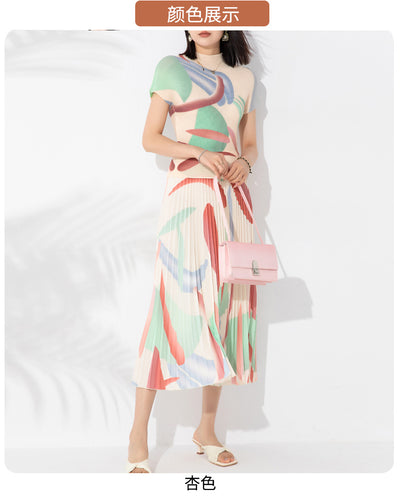 Conjunto de Dos Piezas Elegante con Blusa Plisada y Falda Estampada - Image 18