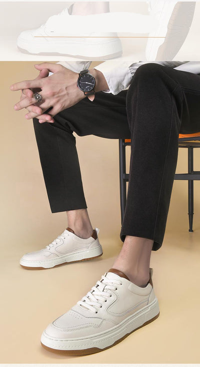Tenis Blanco de Cuero Doble Capa para Hombre - Estilo Coreano Casual - Image 26