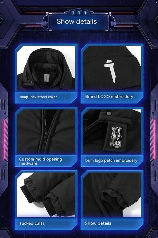 Chaqueta Abrigo Hombre Cuello Alto con Capucha Desmontable Algodón - Image 8