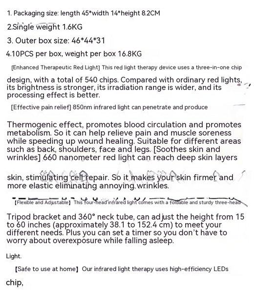 Red light therapy lamp with four adjustable arms illuminating a person lying on a white massage table. - Image 14