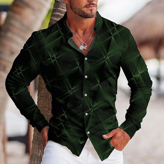 Camisa Estampada de Manga Larga con Solapa para Hombre - Image 12
