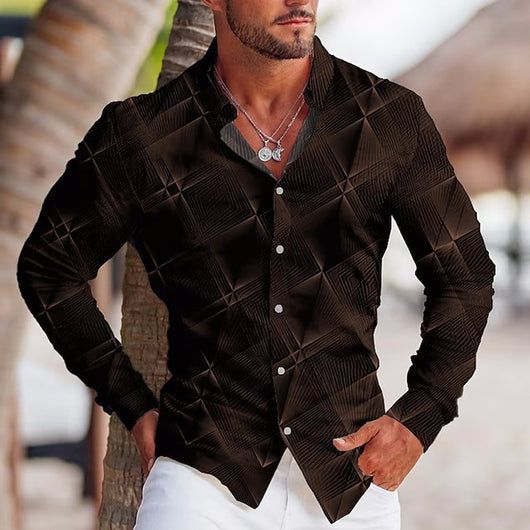 Camisa Estampada de Manga Larga con Solapa para Hombre - Image 13