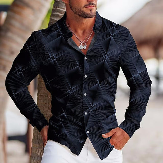 Camisa Estampada de Manga Larga con Solapa para Hombre - Image 15