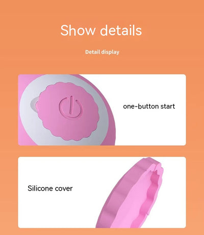 Pink gravity rolling cat teasing ball with a power button, designed to entertain and engage cats. - Image 8