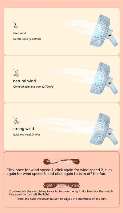 Ventilador Portátil Recargable con Luz Nocturna - Diseño Infantil para Escritorio y Cabecera - Image 34