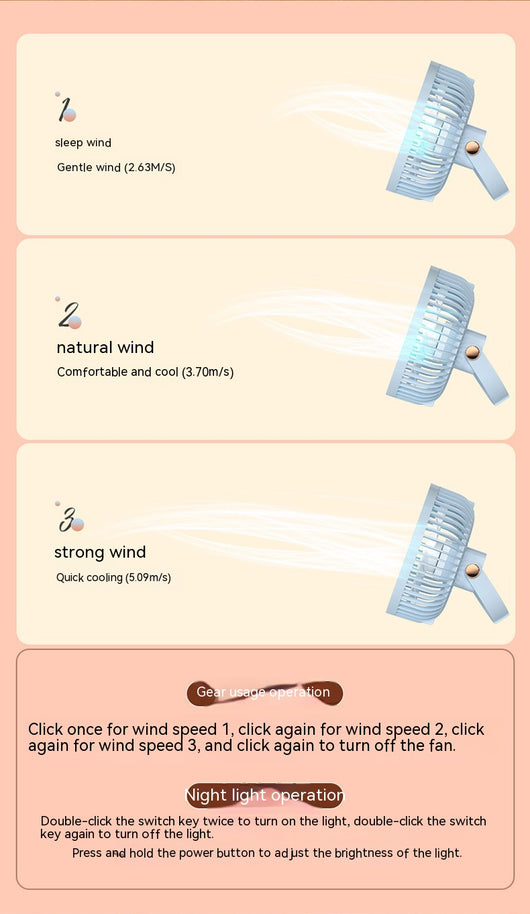 Ventilador Portátil Recargable con Luz Nocturna - Diseño Infantil para Escritorio y Cabecera - Image 34
