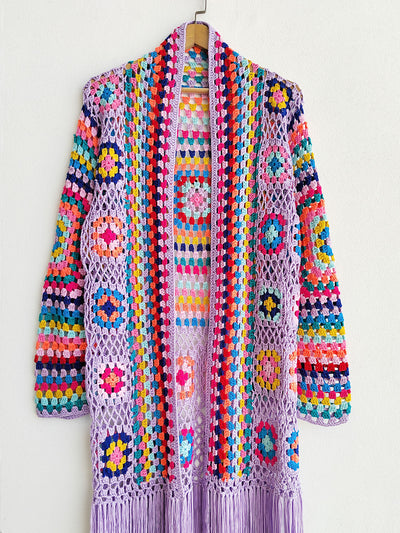 Cardigan Tejido a Mano con Flecos y Diseño Asimétrico Multicolor - Image 18