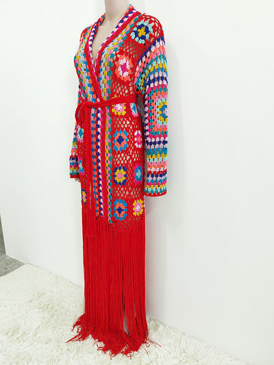 Cardigan Tejido a Mano con Flecos y Diseño Asimétrico Multicolor - Image 19