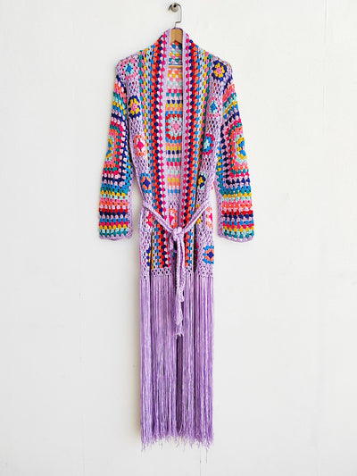 Cardigan Tejido a Mano con Flecos y Diseño Asimétrico Multicolor - Image 22