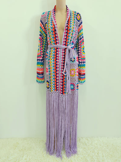 Cardigan Tejido a Mano con Flecos y Diseño Asimétrico Multicolor - Image 23