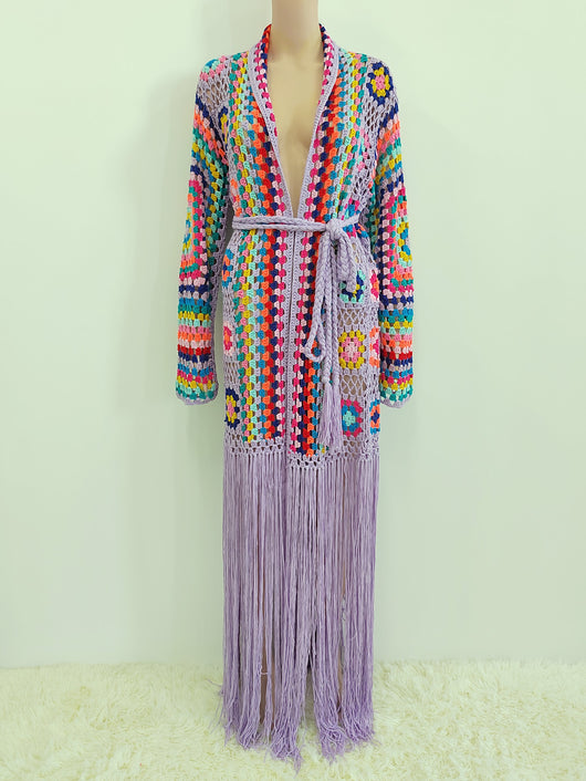 Cardigan Tejido a Mano con Flecos y Diseño Asimétrico Multicolor - Image 23