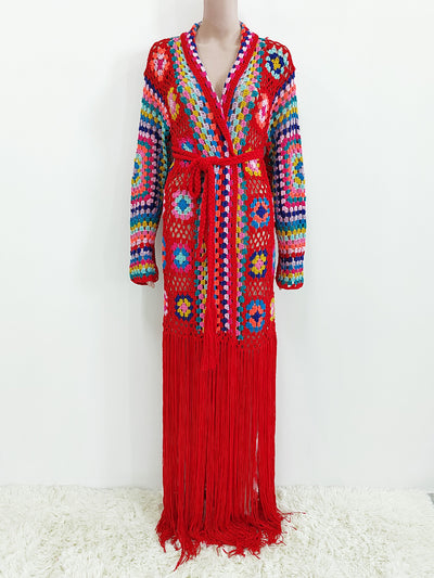 Cardigan Tejido a Mano con Flecos y Diseño Asimétrico Multicolor - Image 25